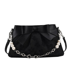Sweet PU Leather Handbag with Pearls Beading