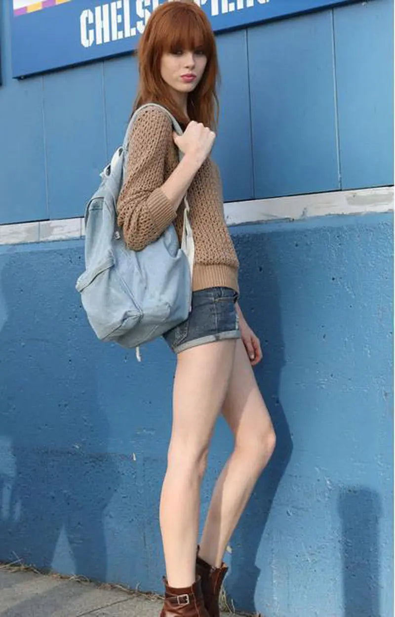 Vintage Washed Denim Jean School Bag Travel Backpack