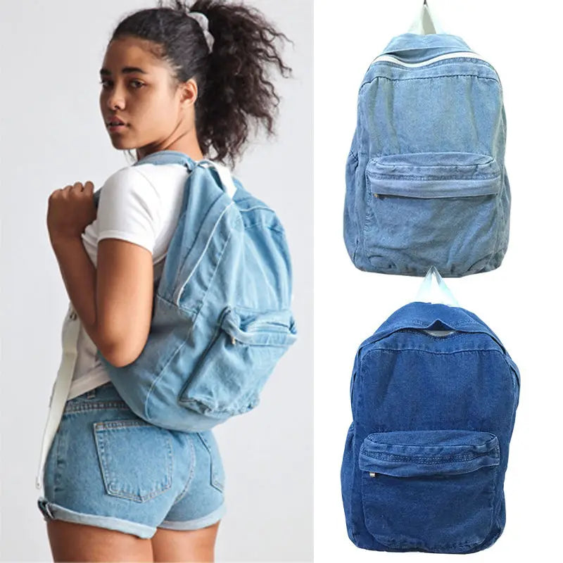 Vintage Washed Denim Jean School Bag Travel Backpack