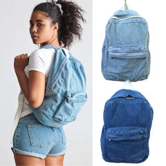 Vintage Washed Denim Jean School Bag Travel Backpack