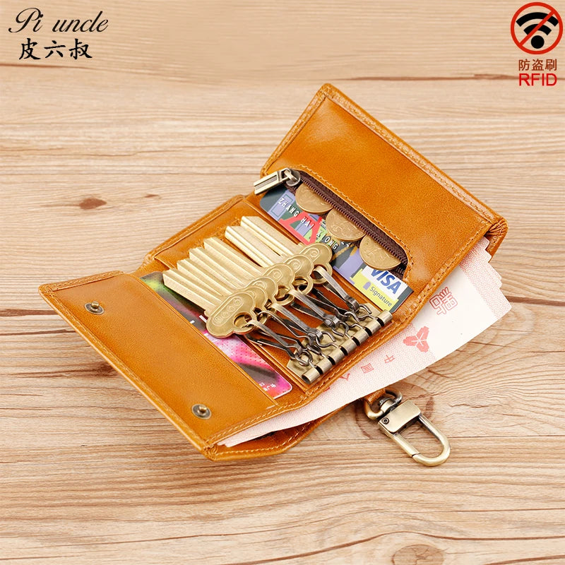 Men's Leather Key Case Zipper Wallet Car Key Holder