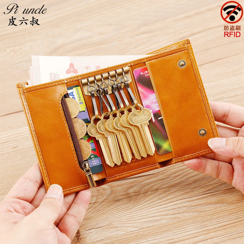 Men's Leather Key Case Zipper Wallet Car Key Holder
