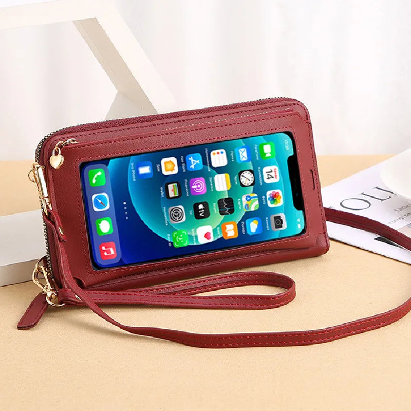 Small Leather Crossbody Cellphone Wallet Women's Shoulder Bag