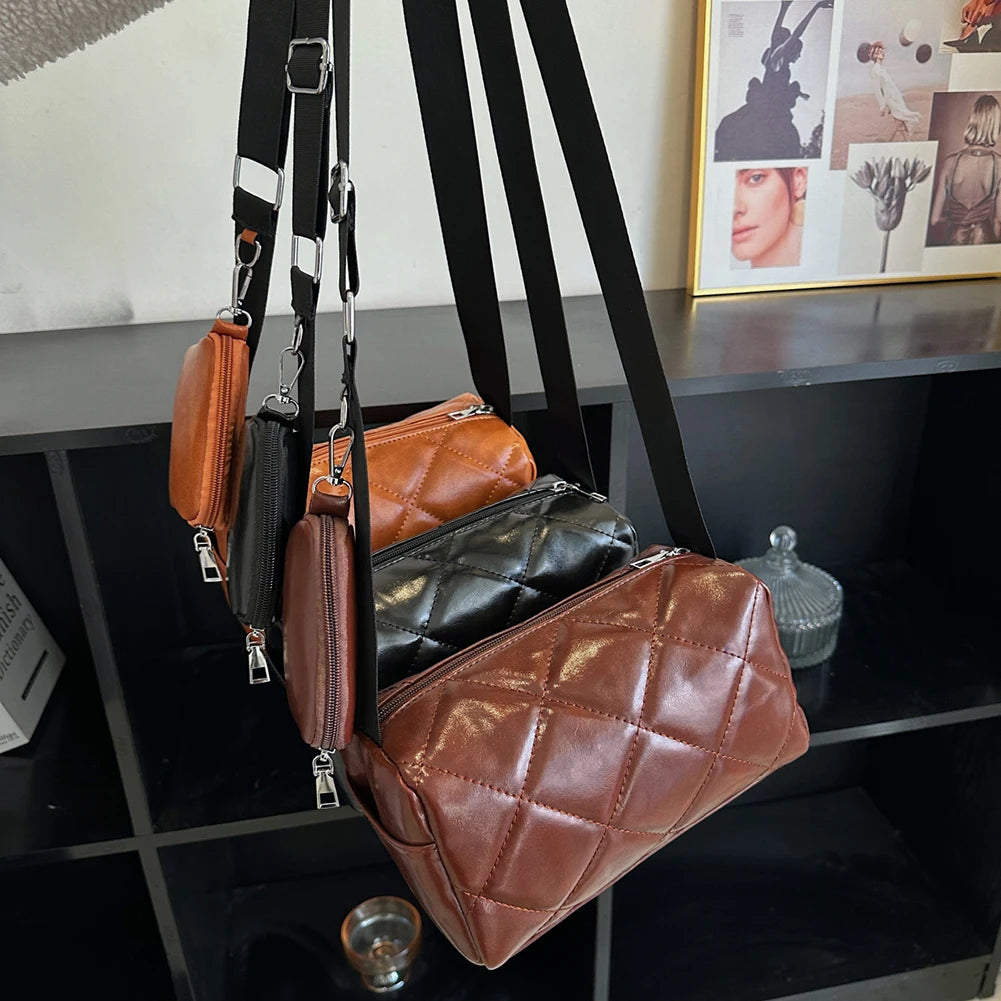 Ladies Bucket PU Shoulder Bag Messenger Bags Female Diamond Lattice Handbag