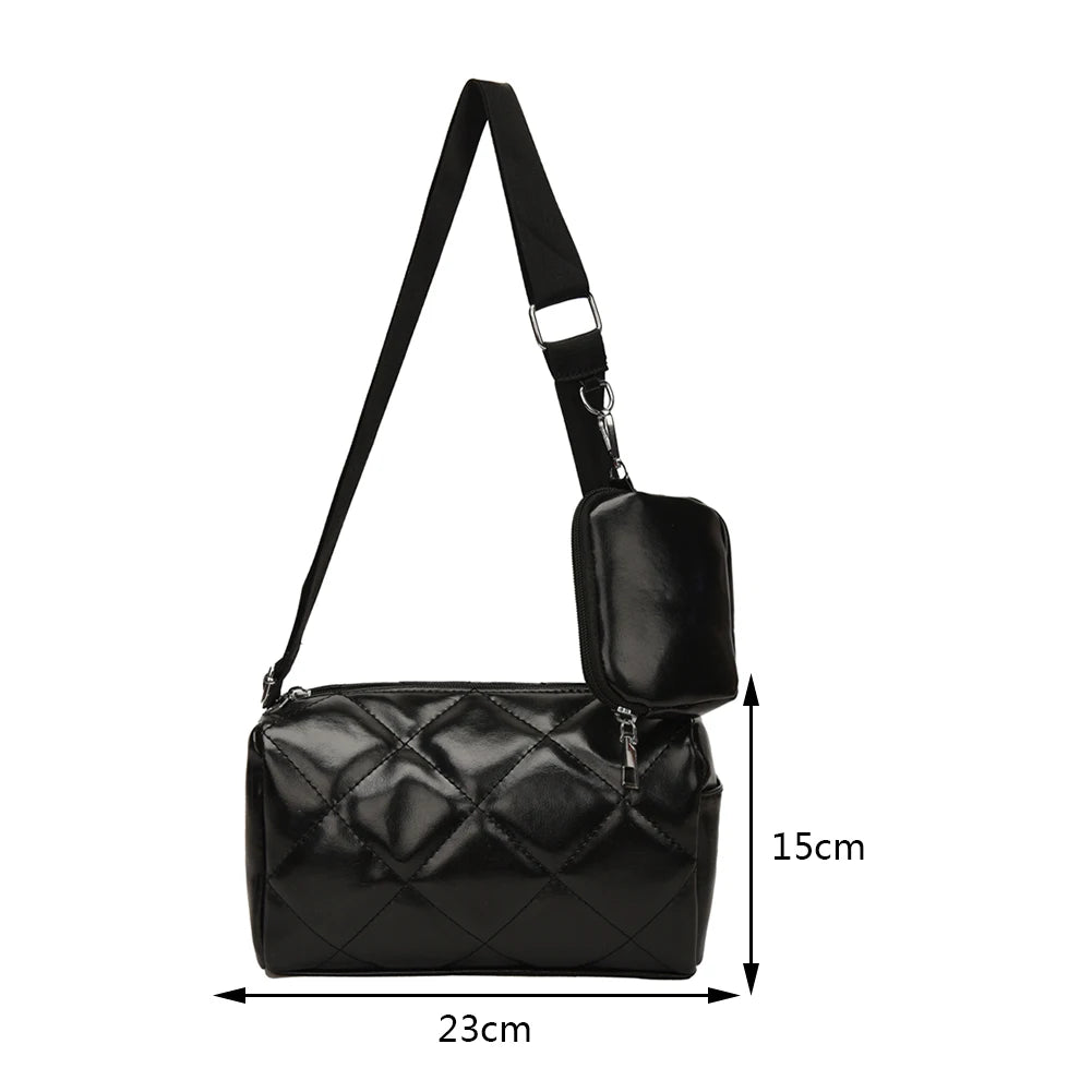Ladies Bucket PU Shoulder Bag Messenger Bags Female Diamond Lattice Handbag