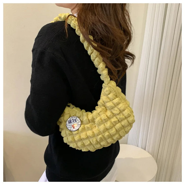 Canvas Crossbody Bag Half Moon Handbag for Women