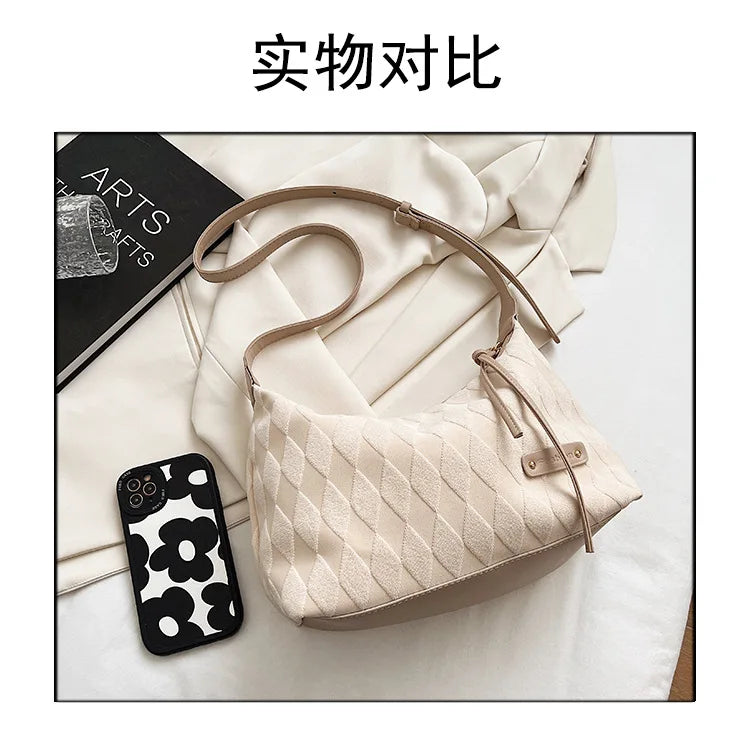 Canvas Women's Shoulder Bag Crossbody Half Moon Handbag