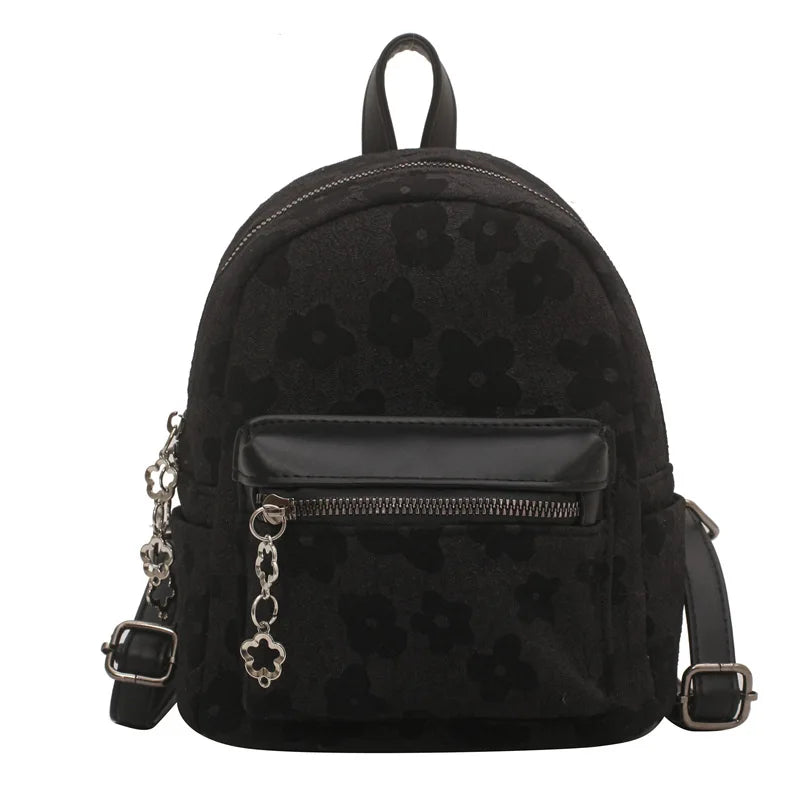 Canvas Women's Backpack Tassel Small Square School Bag Travel Bag