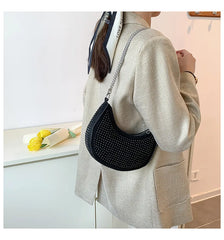 Diamond Women's Shoulder Bag Chain Crossbody Half Moon Handbag