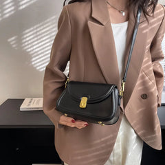 PU Leather Women's Shoulder Bag Lock Saddle Small Crossbody Bag