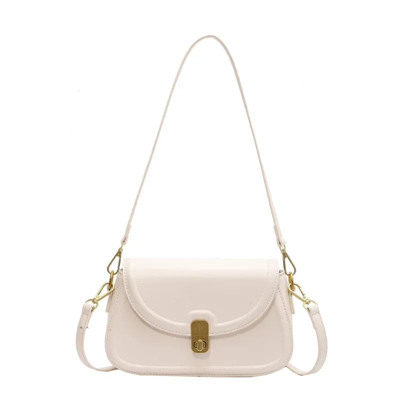PU Leather Women's Shoulder Bag Lock Saddle Small Crossbody Bag