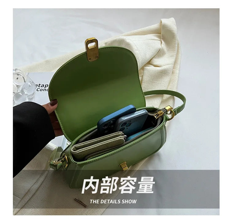 PU Leather Women's Shoulder Bag Lock Saddle Small Crossbody Bag