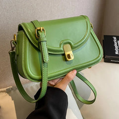 PU Leather Women's Shoulder Bag Lock Saddle Small Crossbody Bag