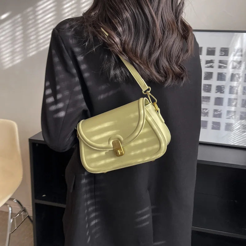 PU Leather Women's Shoulder Bag Lock Saddle Small Crossbody Bag