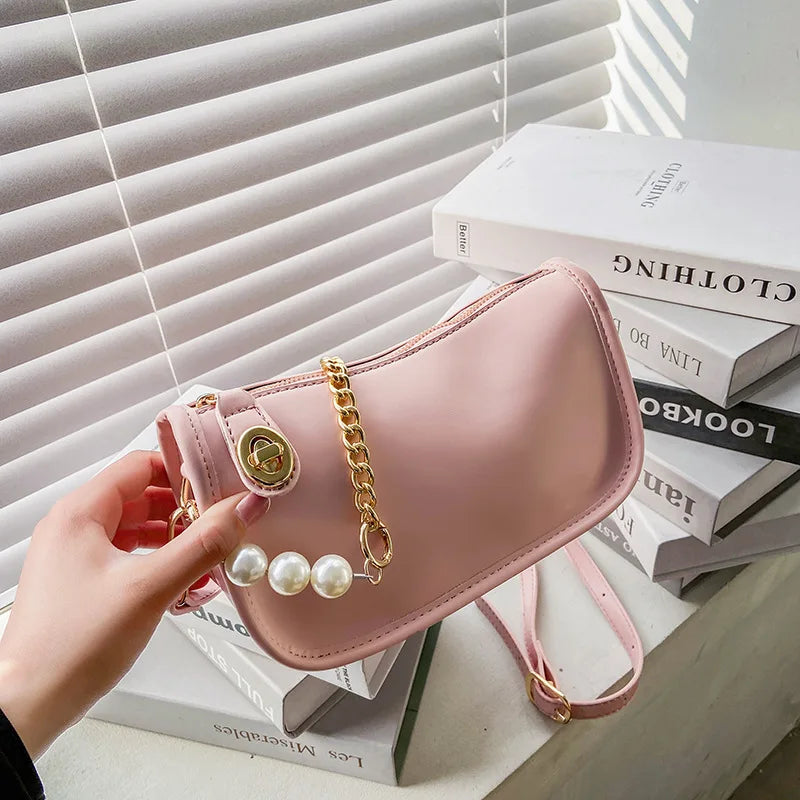 PU Leather Women's Shoulder Bag Retro Chain Handbag Small Square Crossbody Bag
