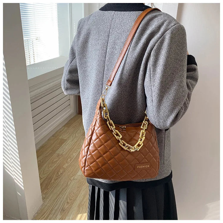 Plaid Quilted Women's Shoulder Bag Chain Crossbody Handbag
