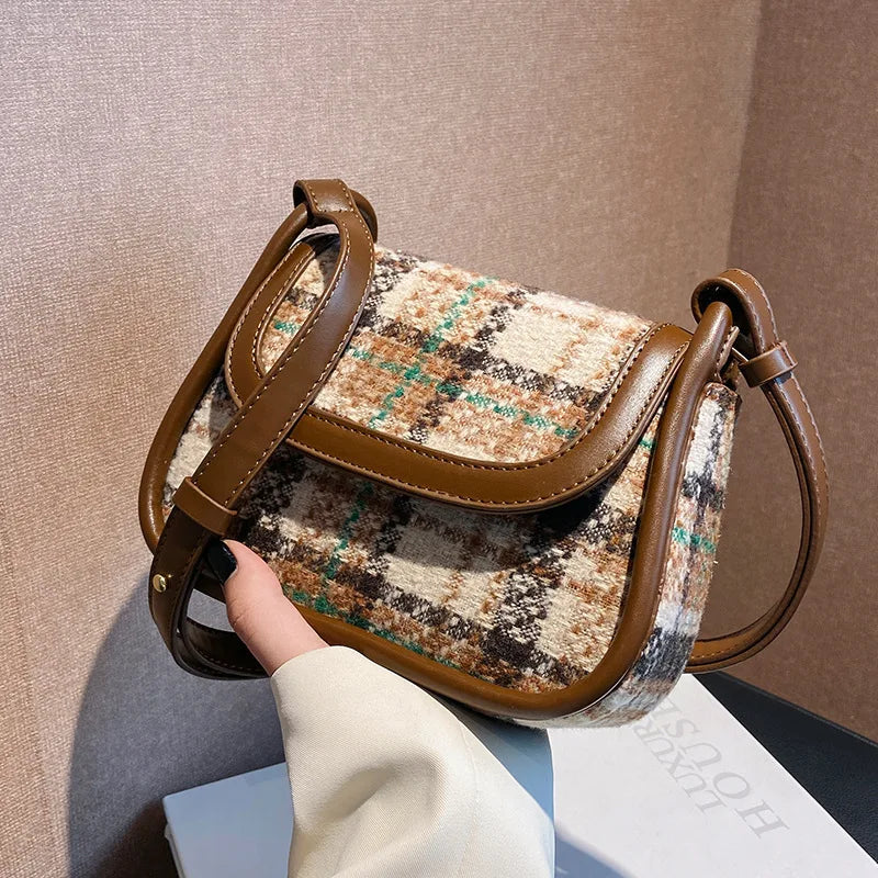 Woolen Women's Shoulder Bag Crossbody Saddle Handbag