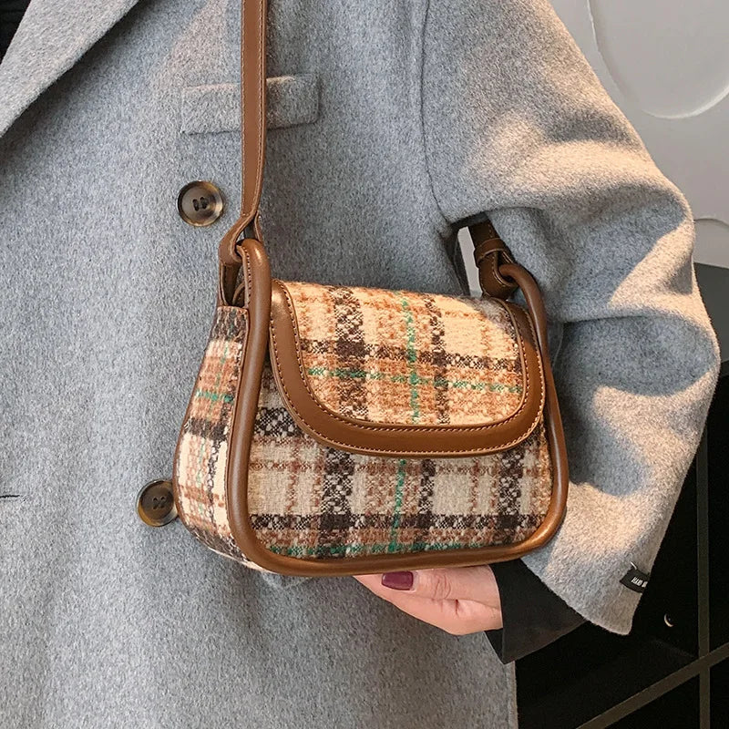 Woolen Women's Shoulder Bag Crossbody Saddle Handbag
