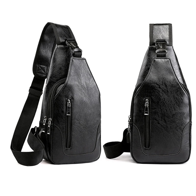 Vintage Leather Men Chest Bag Crossbody Shoulder Bag