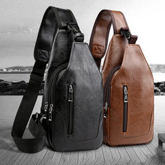 Vintage Leather Men Chest Bag Crossbody Shoulder Bag