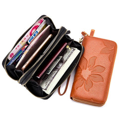 Women Leather Wallet Double Zipper Long Wallet Large Capacity