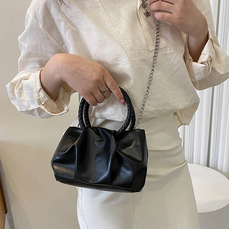 Pleated Shoulder Bag for Women Ring Tote Crossbody Bag