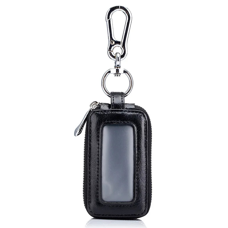 Vintage Car Key Holder Smart Housekeeper Genuine Leather Double Zipper Key Case