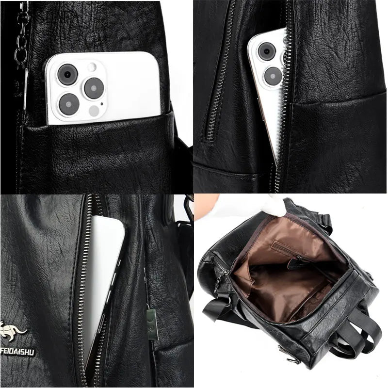 Vintage Leather Women Backpacks School Bags for Teenage Girls