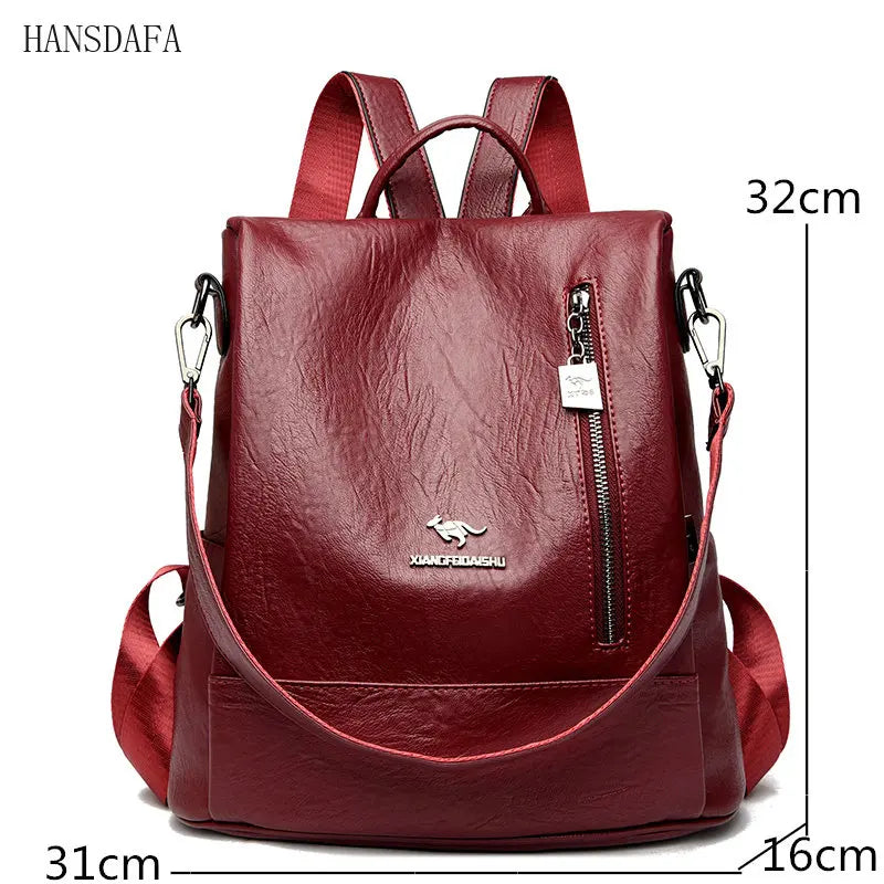 Vintage Leather Women Backpacks School Bags for Teenage Girls