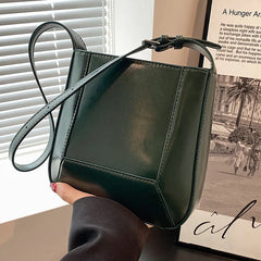 Women Pu Leather Bucket Bags Red Handbags Casual Big Tote Green