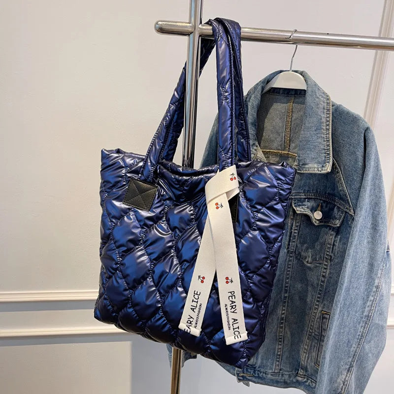 Quilted Cotton Pad Square Bag Soft Shoulder Crossbody Handbag