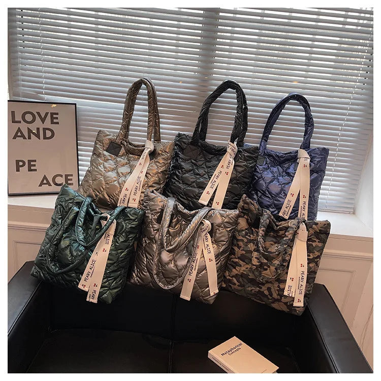 Quilted Cotton Pad Square Bag Soft Shoulder Crossbody Handbag