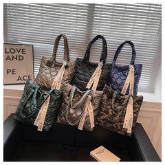 Quilted Cotton Pad Square Bag Soft Shoulder Crossbody Handbag