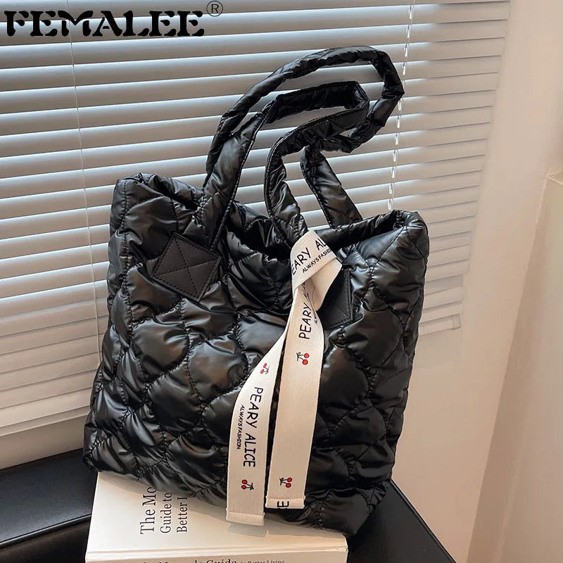 Quilted Cotton Pad Square Bag Soft Shoulder Crossbody Handbag