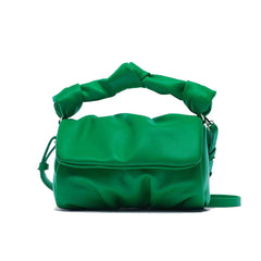 Ruched Women Handbags Shoulder Bags Soft Pu Leather Crossbody Bag - Green