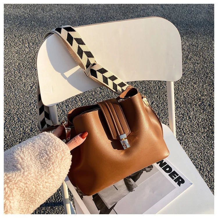 PU Leather Bucket Crossbody Bag For Women Shoulder Handbags
