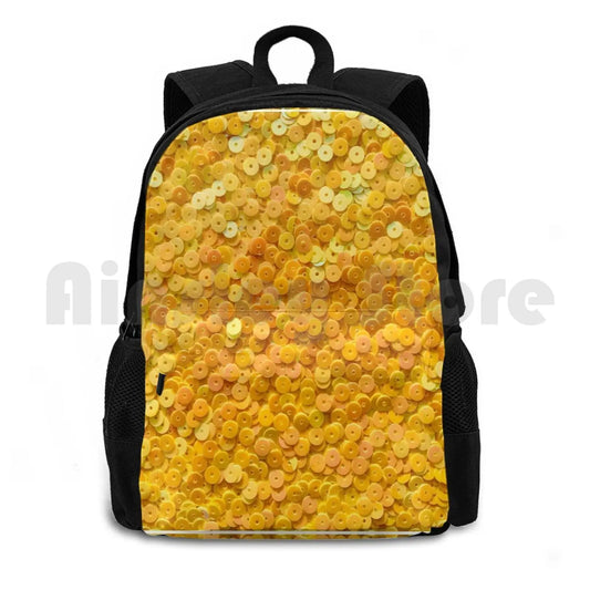 Bright Yellow Sequins Hiking Backpack Waterproof Camping Travel