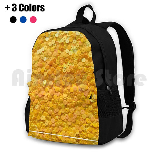 Bright Yellow Sequins Hiking Backpack Waterproof Camping Travel