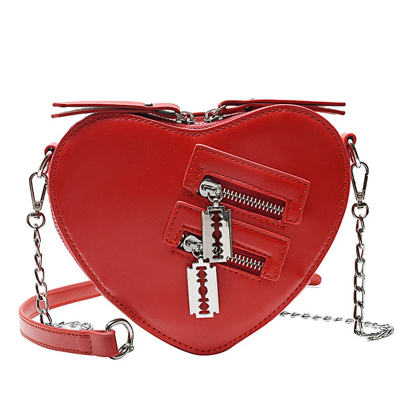 Red Love Heart Shape Shoulder Bag Chain Crossbody Clutch Purse