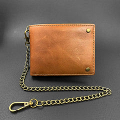 Brown Slim Leather Wallet RFID Blocking Bifold Chain Wallet for Men