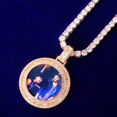 Bubble Letter Photo Necklace Picture Pendant Baguette Charms Men