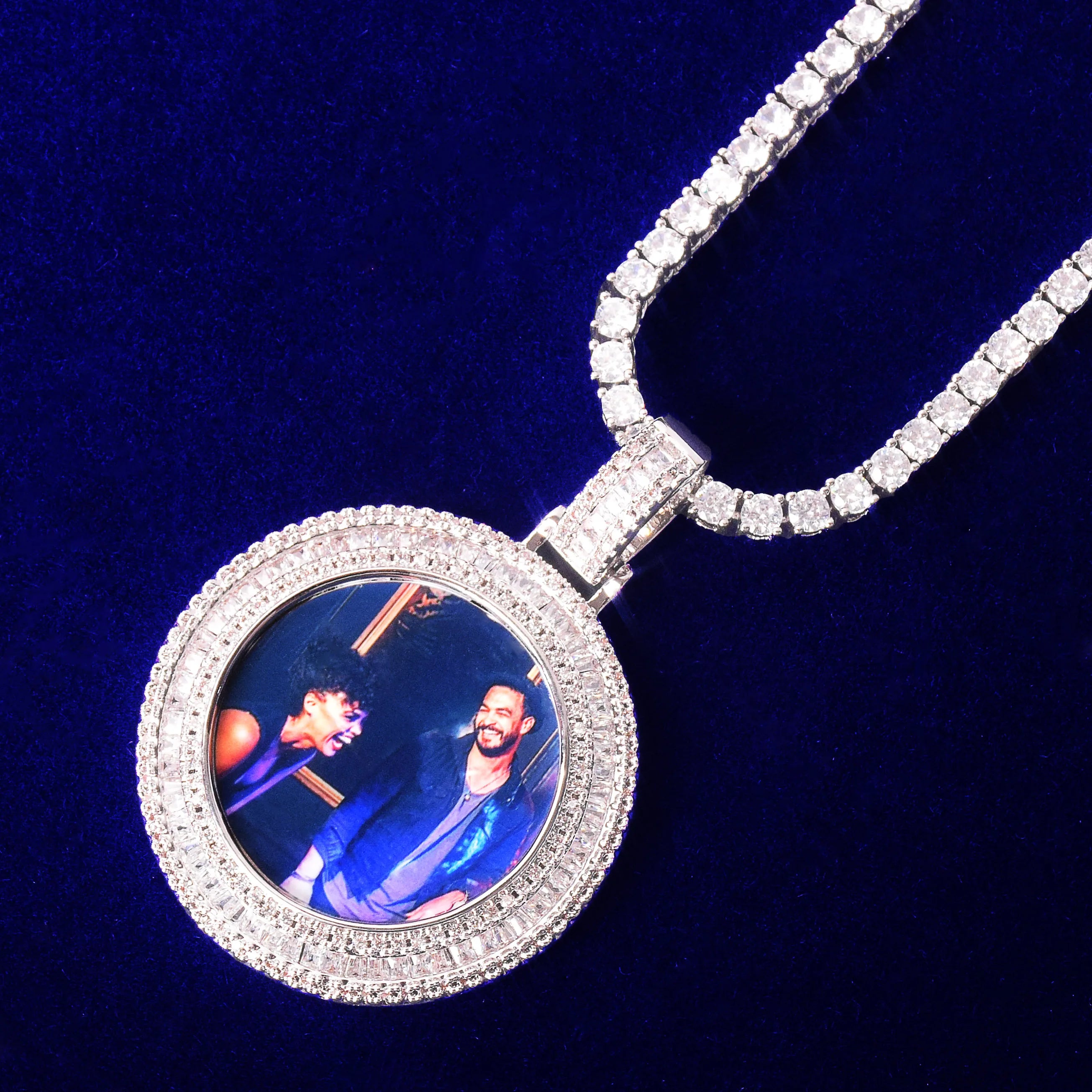 Bubble Letter Photo Necklace Picture Pendant Baguette Charms Men