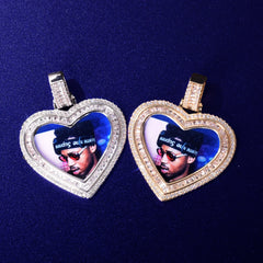 Bubble Letter Photo Necklace for Men Baguette Charms Hip Hop Jewelry
