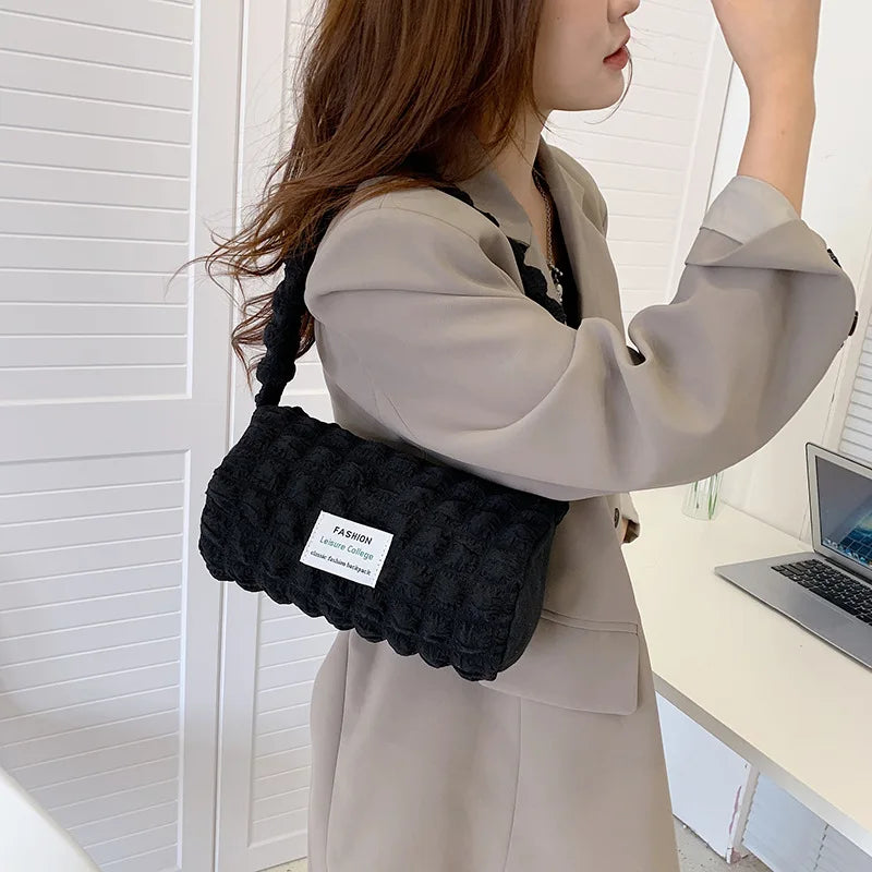 Bubble Shoulder Bag Cylinder Shape Underarm Bag Handbag Tote Bag