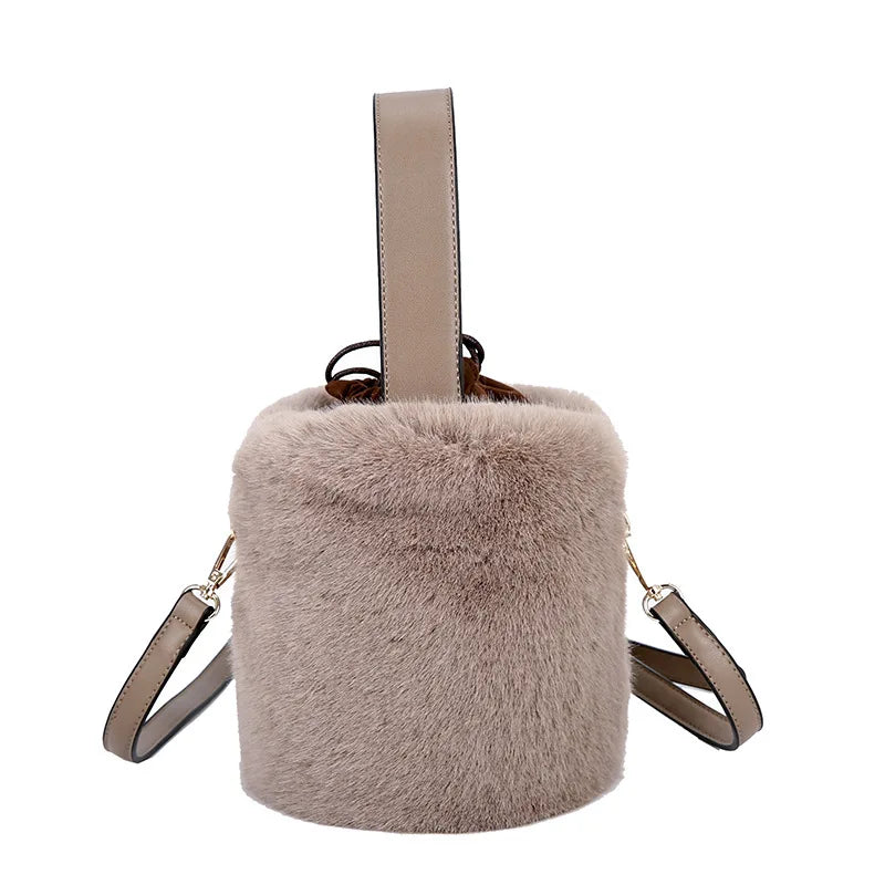 Faux Fur Winter Bucket Bag Handbag Women Shoulder Crossbody Bag