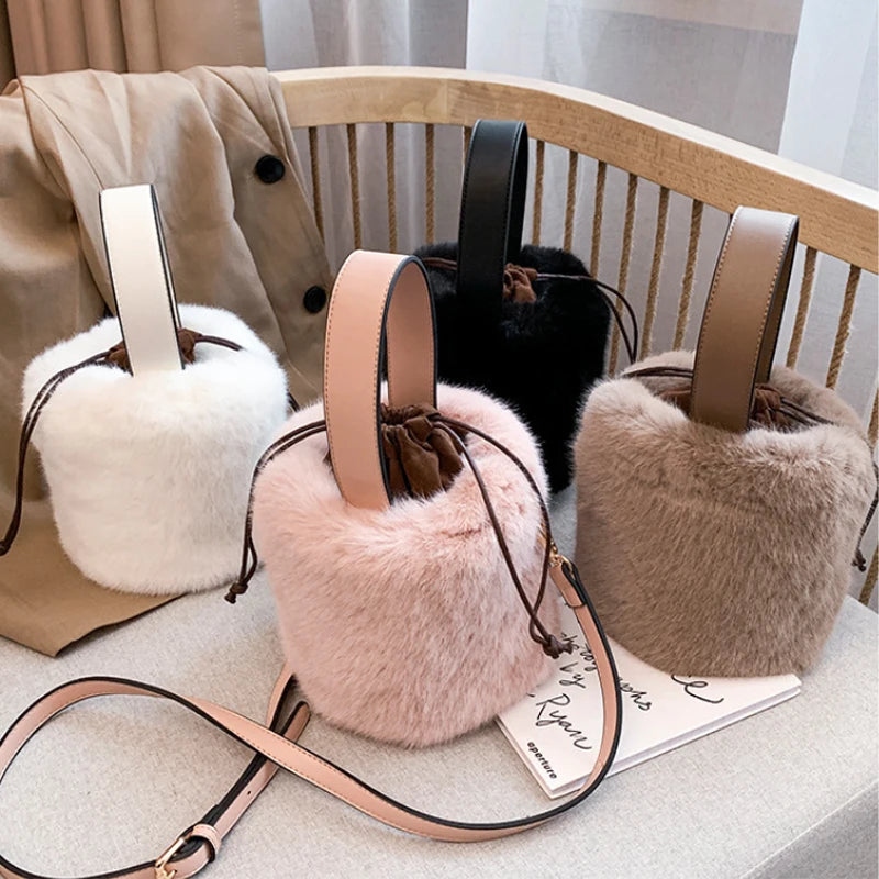 Faux Fur Bucket Bag Winter Shoulder Crossbody Handbag
