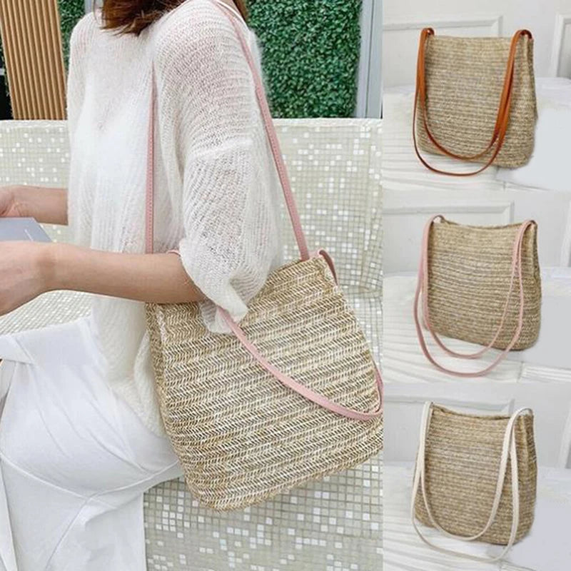 Vintage Woven Straw Beach Bag Bohemian Tote