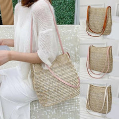 Vintage Woven Straw Beach Bag Bohemian Tote