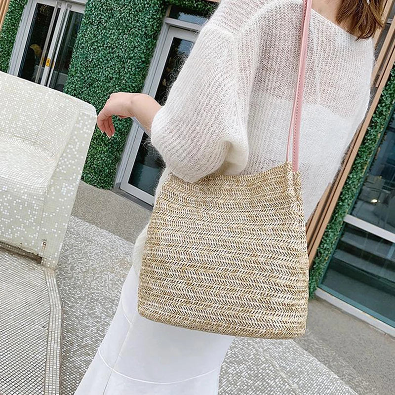 Vintage Woven Straw Shoulder Bag Beach Tote