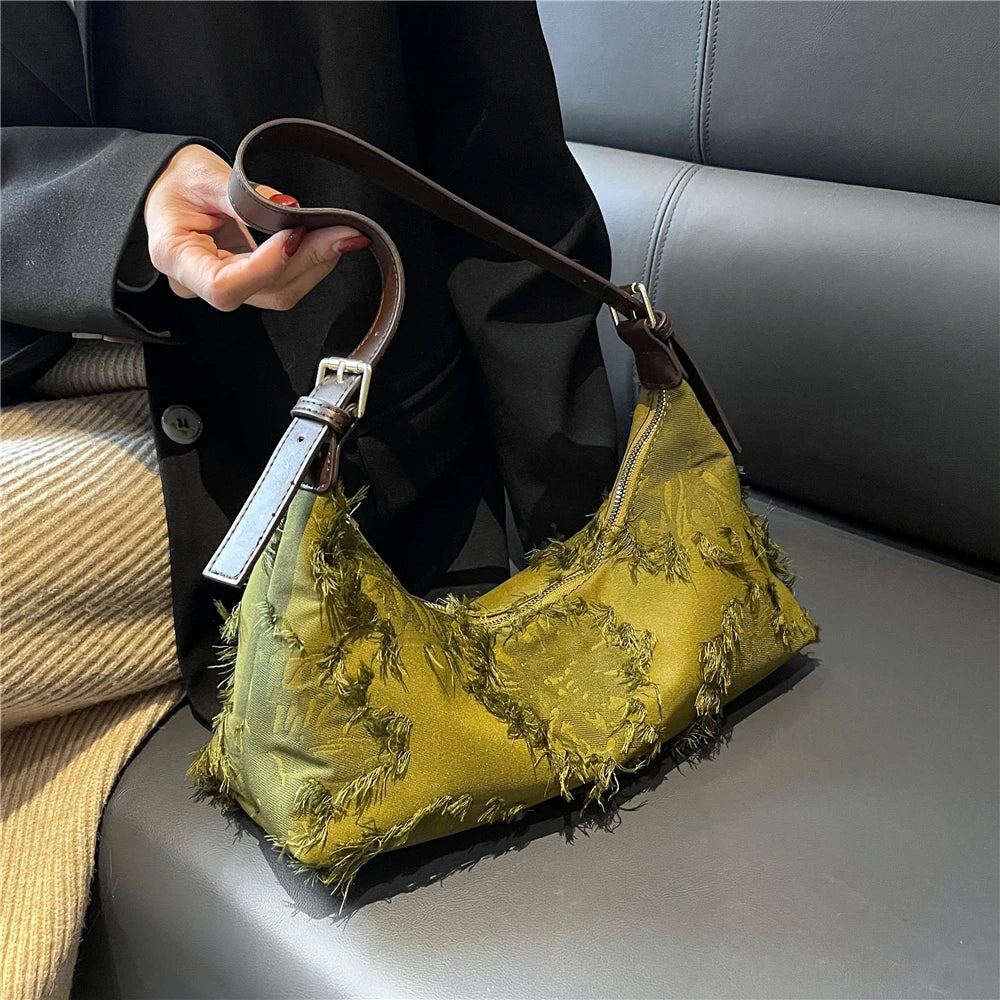 Fringed Canvas Shoulder Bags Large Capacity Crossbody Purse Handbags